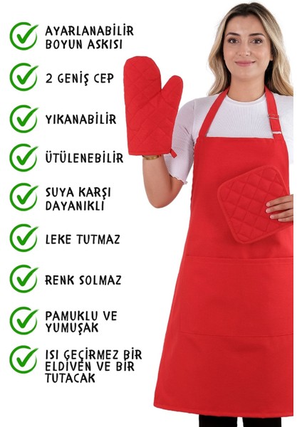 Simple 3'lü Set Ayar Askılı Mutfak Önlüğü Seti (Eldiven, Tutacak) fiyatları