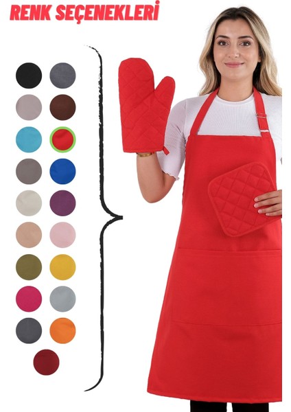 Simple 3'lü Set Ayar Askılı Mutfak Önlüğü Seti (Eldiven, Tutacak) indirimleri