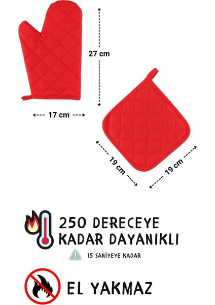 Simple 3'lü Set Ayar Askılı Mutfak Önlüğü Seti (Eldiven, Tutacak)
