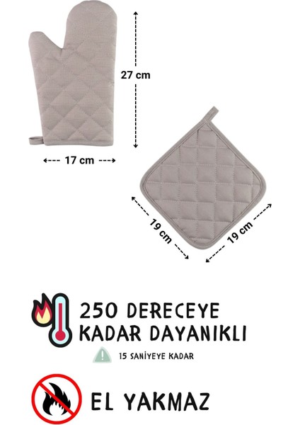 Simple 3'lü Set Ayar Askılı Mutfak Önlüğü Seti (Eldiven, Tutacak)