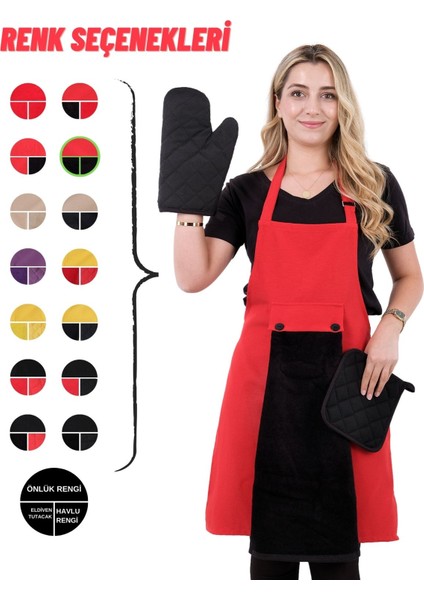 Star Ayar Askılı Havlulu 4lü Mutfak Önlüğü Seti (Eldiven Tutacak) indirimleri