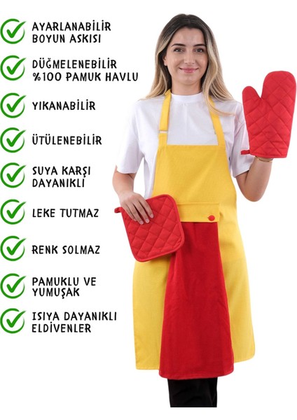 Star Ayar Askılı Havlulu 4lü Mutfak Önlüğü Seti (Eldiven Tutacak) fiyatları