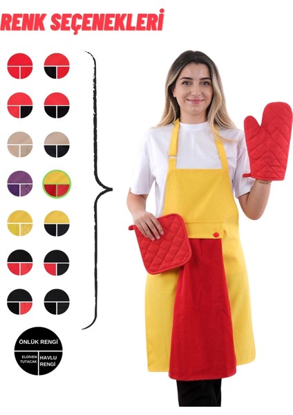Star Ayar Askılı Havlulu 4lü Mutfak Önlüğü Seti (Eldiven Tutacak) indirimleri