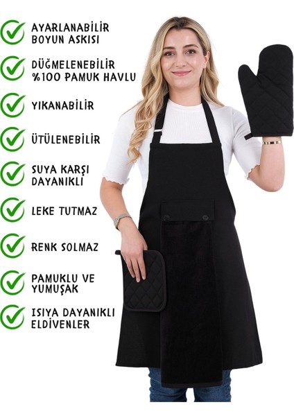 Star Ayar Askılı Havlulu 4lü Mutfak Önlüğü Seti (Eldiven Tutacak) fiyatları