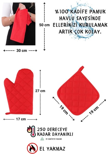 Star Ayar Askılı Havlulu 4lü Mutfak Önlüğü Seti (Eldiven Tutacak)