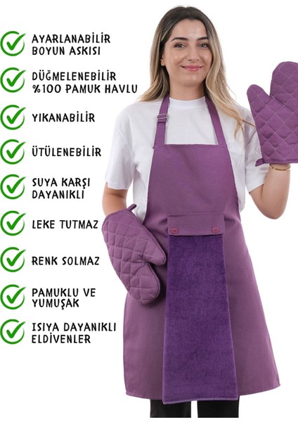 Star Ayar Askılı Havlulu 4lü Mutfak Önlüğü Seti (2 Eldiven)