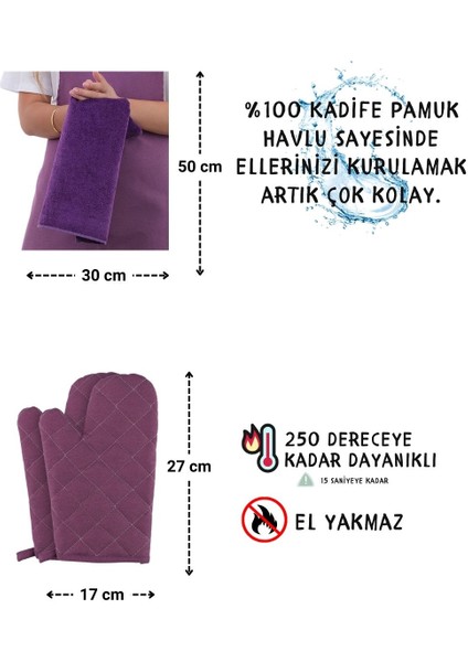 Star Ayar Askılı Havlulu 4lü Mutfak Önlüğü Seti (2 Eldiven)