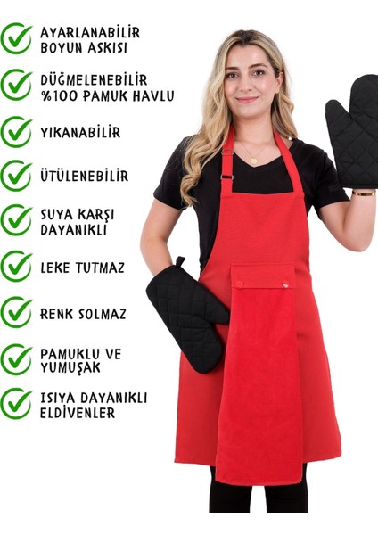 Star Ayar Askılı Havlulu 4lü Mutfak Önlüğü Seti (2 Eldiven) fiyatları