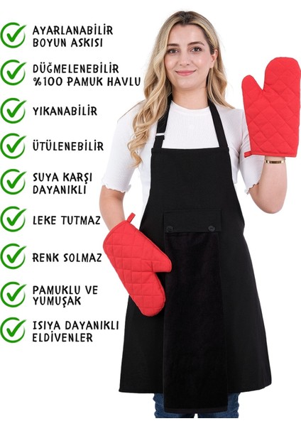 Star Ayar Askılı Havlulu 4lü Mutfak Önlüğü Seti (2 Eldiven) fiyatları