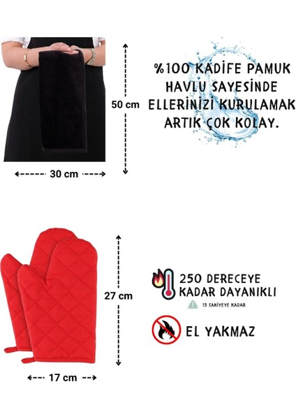 Star Ayar Askılı Havlulu 4lü Mutfak Önlüğü Seti (2 Eldiven)