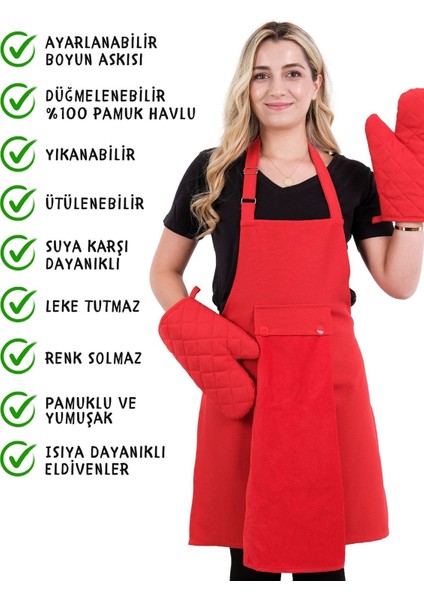 Star Ayar Askılı Havlulu 4lü Mutfak Önlüğü Seti (2 Eldiven) fiyatları