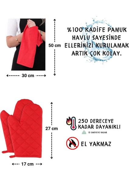 Star Ayar Askılı Havlulu 4lü Mutfak Önlüğü Seti (2 Eldiven)