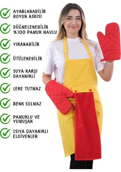 Star Ayar Askılı Havlulu 4lü Mutfak Önlüğü Seti (2 Eldiven) fiyatları