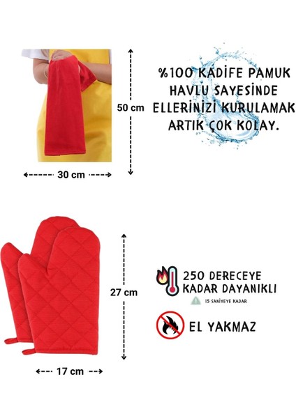 Star Ayar Askılı Havlulu 4lü Mutfak Önlüğü Seti (2 Eldiven)