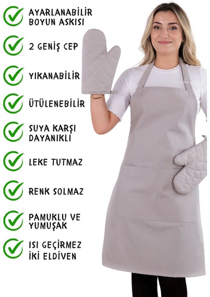 Simple 3'lü Set Ayar Askılı Cepli Mutfak Önlüğü Seti (2 Eldiven) Şef Garson Kafe Aşçı Barista fiyatları