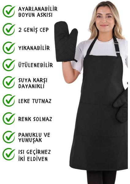 Simple 3'lü Set Ayar Askılı Cepli Mutfak Önlüğü Seti (2 Eldiven) Şef Garson Kafe Aşçı Barista fiyatları