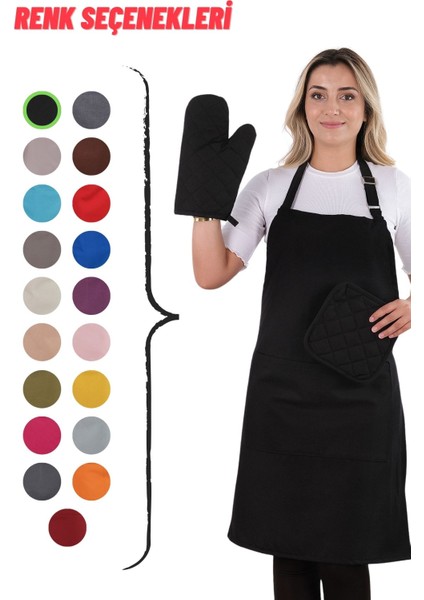 Simple 3'lü Set Ayar Askılı Cepli Mutfak Önlüğü Seti (2 Eldiven) Şef Garson Kafe Aşçı Barista indirimleri