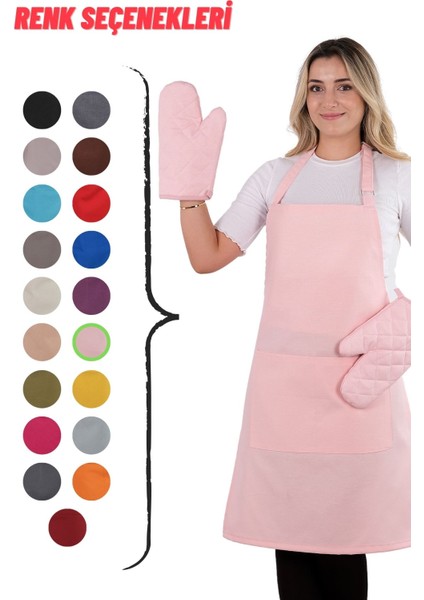 Simple 3'lü Set Ayar Askılı Cepli Mutfak Önlüğü Seti (2 Eldiven) Şef Garson Kafe Aşçı Barista