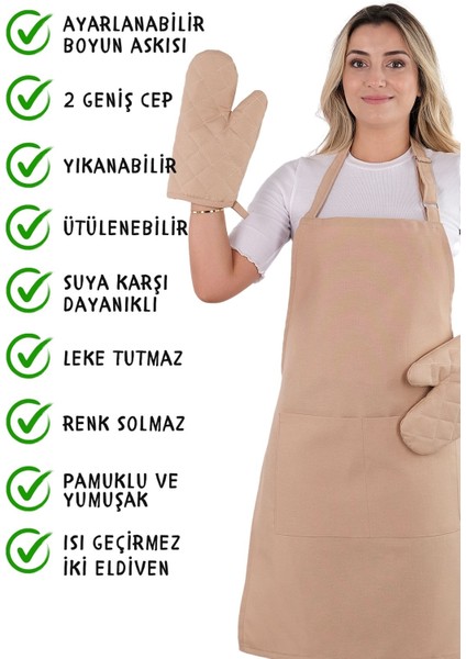 Simple 3'lü Set Ayar Askılı Cepli Mutfak Önlüğü Seti (2 Eldiven) Şef Garson Kafe Aşçı Barista fiyatları