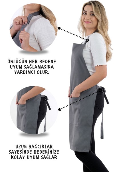 Simple 3'lü Set Ayar Askılı Cepli Mutfak Önlüğü Seti (2 Eldiven) Şef Garson Kafe Aşçı Barista