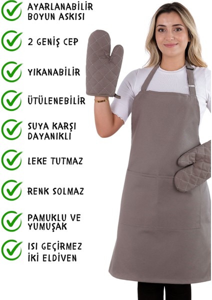 Simple 3'lü Set Ayar Askılı Cepli Mutfak Önlüğü Seti (2 Eldiven) Şef Garson Kafe Aşçı Barista fiyatları