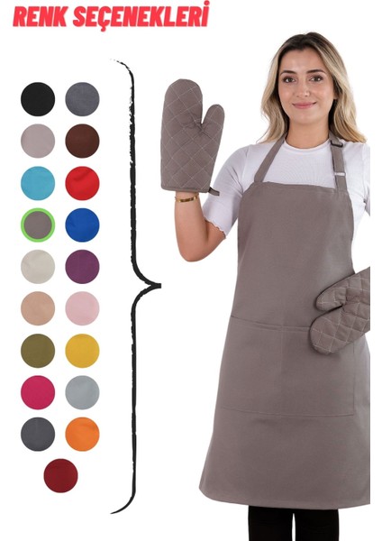 Simple 3'lü Set Ayar Askılı Cepli Mutfak Önlüğü Seti (2 Eldiven) Şef Garson Kafe Aşçı Barista indirimleri