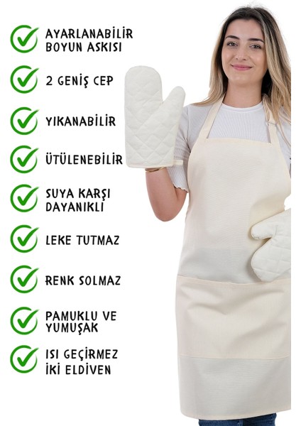 Simple 3'lü Set Ayar Askılı Cepli Mutfak Önlüğü Seti (2 Eldiven) Şef Garson Kafe Aşçı Barista fiyatları