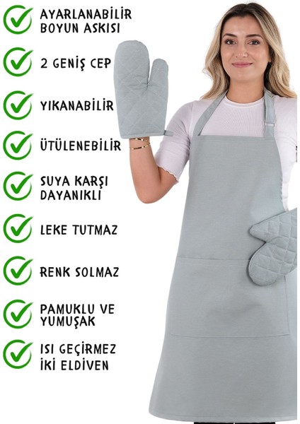 Simple 3'lü Set Ayar Askılı Cepli Mutfak Önlüğü Seti (2 Eldiven) Şef Garson Kafe Aşçı Barista fiyatları