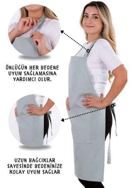 Simple 3'lü Set Ayar Askılı Cepli Mutfak Önlüğü Seti (2 Eldiven) Şef Garson Kafe Aşçı Barista modelleri