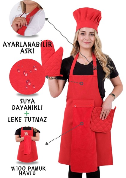 Star Ayar Askılı 5li Mutfak Önlüğü Seti (Ayar Askılı Havlulu Önlük, Şapka, Eldiven, Tutacak)