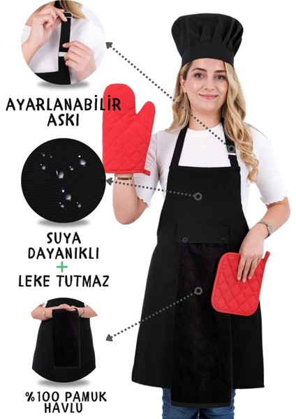 Star Ayar Askılı 5li Mutfak Önlüğü Seti (Ayar Askılı Havlulu Önlük, Şapka, Eldiven, Tutacak)