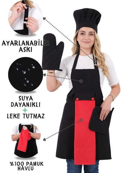 Star Ayar Askılı 5li Mutfak Önlüğü Seti (Ayar Askılı Havlulu Önlük, Şapka, Eldiven, Tutacak)