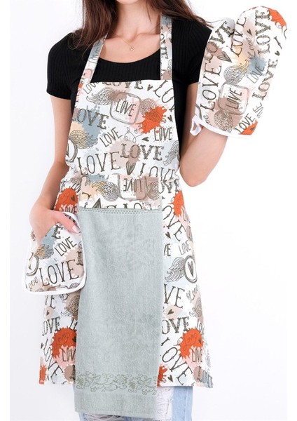 Tulipa Havlulu Mutfak Önlüğü Fırın Ediveni Ve Tutacak Gri