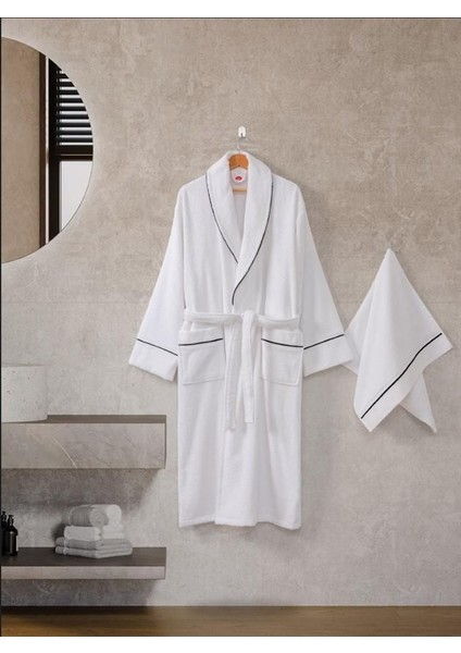 Classic Bornoz Seti Mahur Beyaz Unisex L/XL