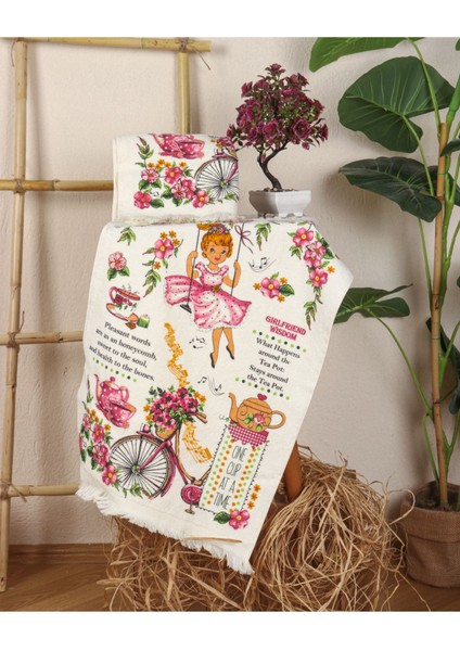 Saçaklı Mutfak Havlusu Modeli Baskılı Mutfak Havlusu 2'li