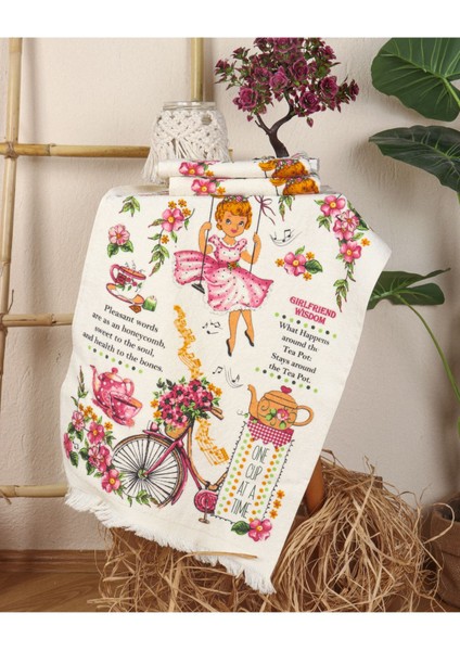 Saçaklı Mutfak Havlusu Modeli Baskılı Mutfak Havlusu 2'li fiyatları