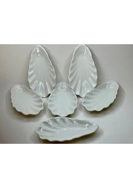 Kahve Yanı Porselen Lokumluk Şekerlik Büyük Istiridye Çerezlik 6’lı 14 cm 92358