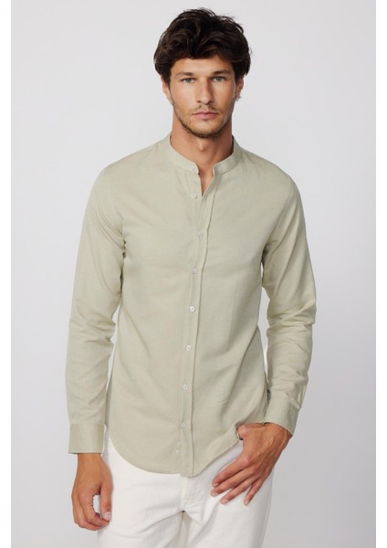Slim Fit Hakim Yaka Pamuklu Kolay Ütü Erkek Yeşil Gömlek modelleri