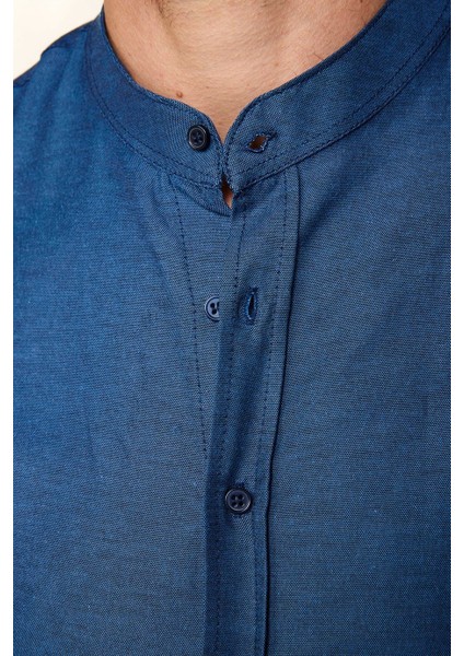 Slim Fit Dar Kesim Hakim Yaka Lacivert Erkek Gömlek fırsatları