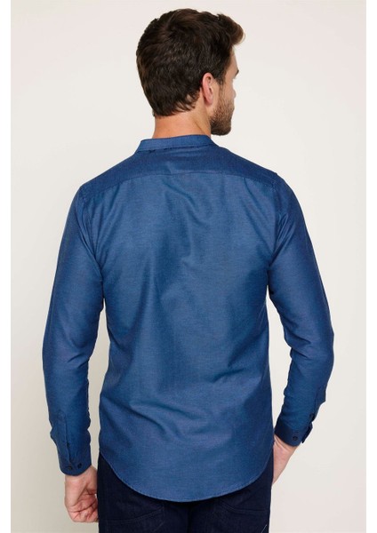 Slim Fit Dar Kesim Hakim Yaka Lacivert Erkek Gömlek indirimleri