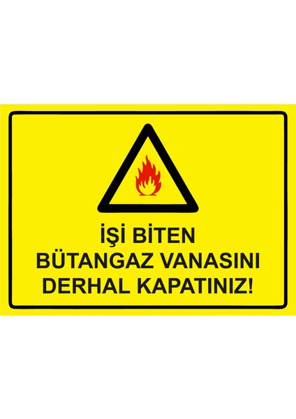 Işi Biten Bütüngaz Vanasını Derhal Kapatınız! Uyarı Levhası Etiket 25X35 cm