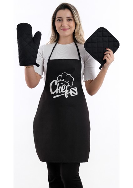 Beautiful Set Sıvı Geçirmez Mutfak Önlüğü (1 Eldiven 1 Tutacak)