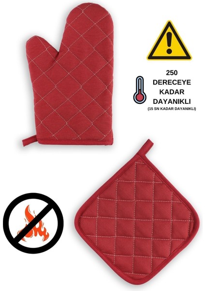 Yanmaz Fırın Eldiveni ve Fırın Tutacağı (1 Eldiven 1 Tutacak)