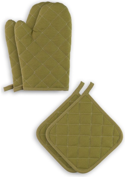 Yanmaz ve Isıya Dayanıklı Fırın Eldiveni ve Tutacak (2 Eldiven, 2 Tutacak)