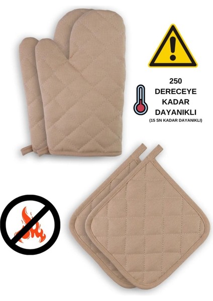 Yanmaz ve Isıya Dayanıklı Fırın Eldiveni ve Tutacak (2 Eldiven, 2 Tutacak)