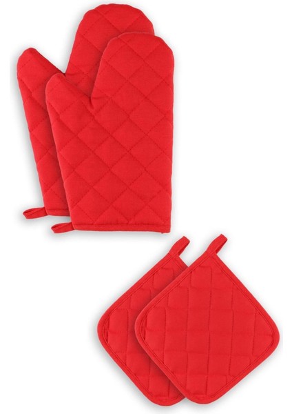 Yanmaz Fırın Eldiveni 2 Adet ve Fırın Tutacağı 2 Adet Kırmızı fiyatları