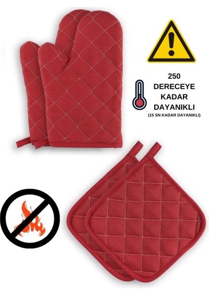 Yanmaz ve Isıya Dayanıklı Fırın Eldiveni ve Tutacak (2 Eldiven, 2 Tutacak)