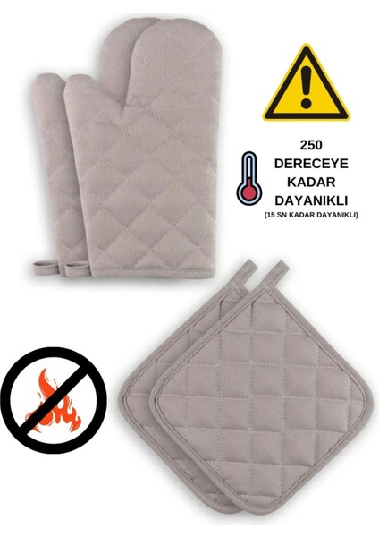 Yanmaz ve Isıya Dayanıklı Fırın Eldiveni ve Tutacak (2 Eldiven, 2 Tutacak)