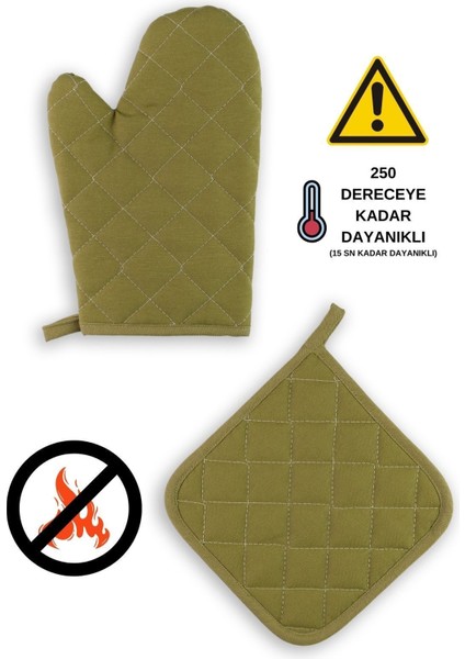 Yanmaz Fırın Eldiveni ve Fırın Tutacağı (1 Eldiven 1 Tutacak)