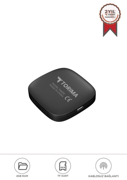TAB09 Mini Siyah Kablosuz Carplay 2GB+32GB USB ve Type-C Uyumlu Araç Multimedya Dönüştürücü Adaptörü